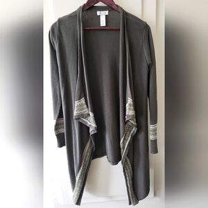 Denim&Co Olive Green Cream Cardigan Sweaters